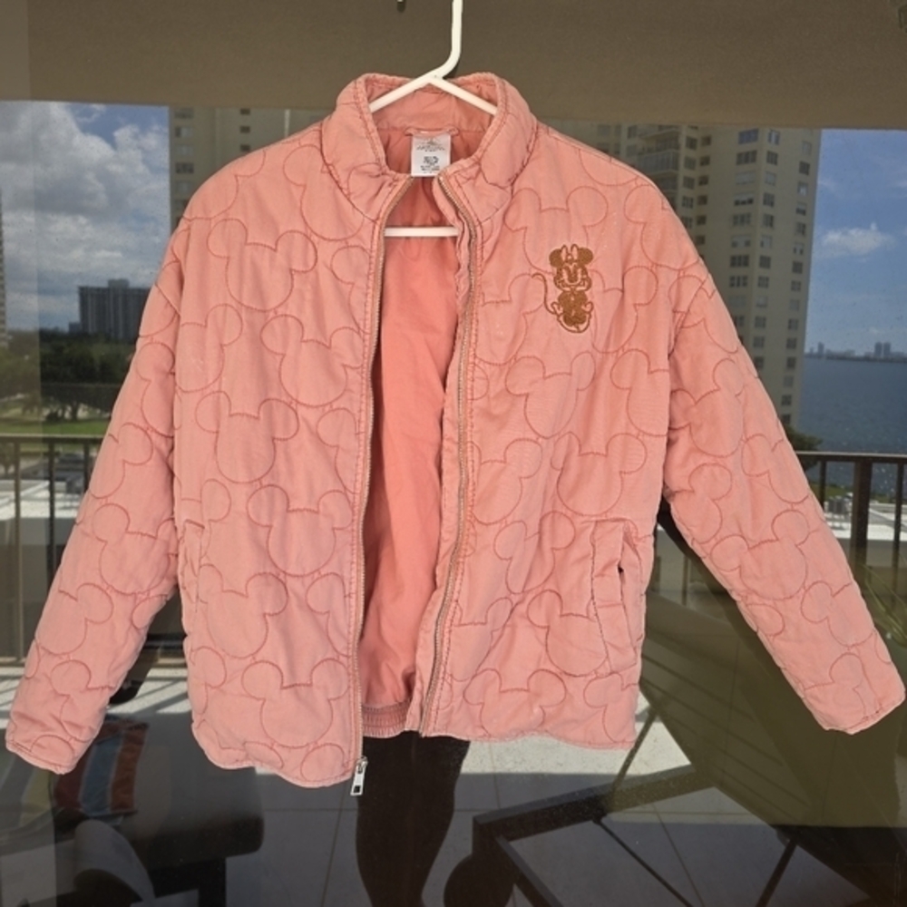 Disney Parks Mickey Mouse Quilted Jacket Salmon Pink Minnie Mouse Zip Up XS
